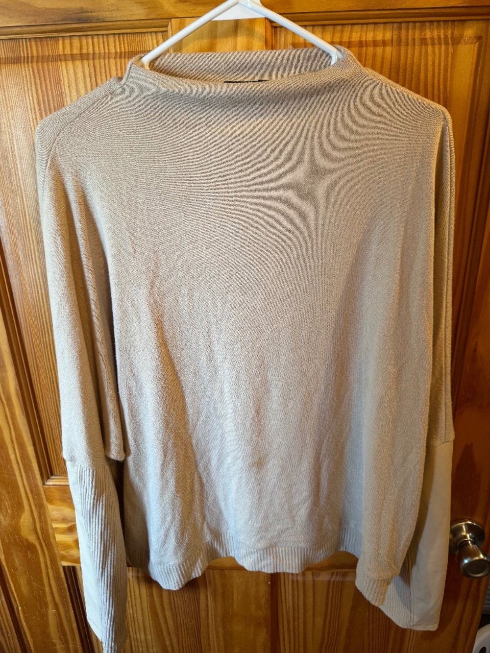 Tan Lightweight Express Sweater with Fake Leather on the Arms